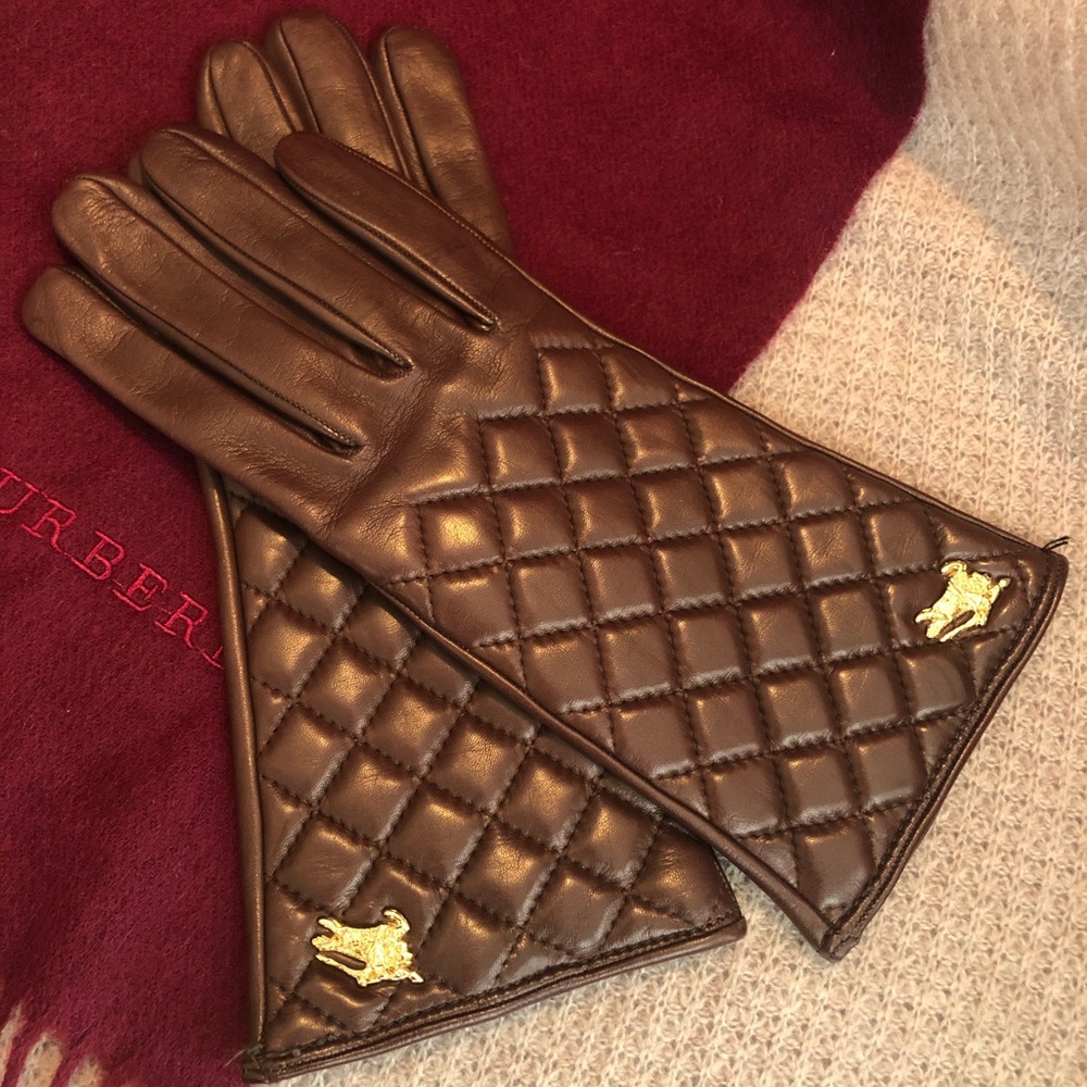 Brown Quilted Leather Burberry Gloves